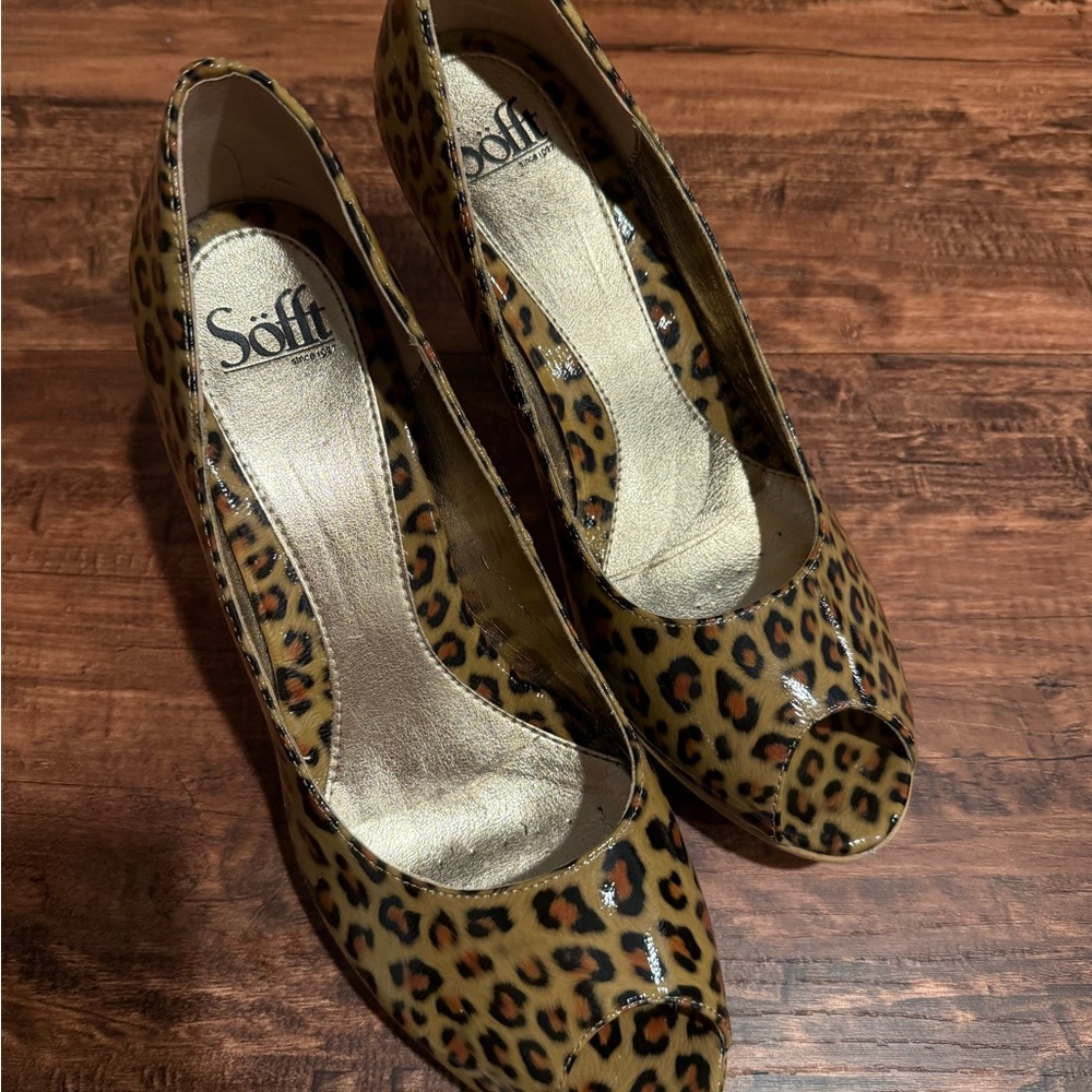 Sofft Leopard Print Peep Toe Heels Pumps Shoes Women’s Size US 11 NFS
